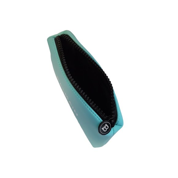 Balmain Paris Cosmetic Bag Turquoise Blue Neoprene Padded Logo Zipper New - Picture 9 of 13